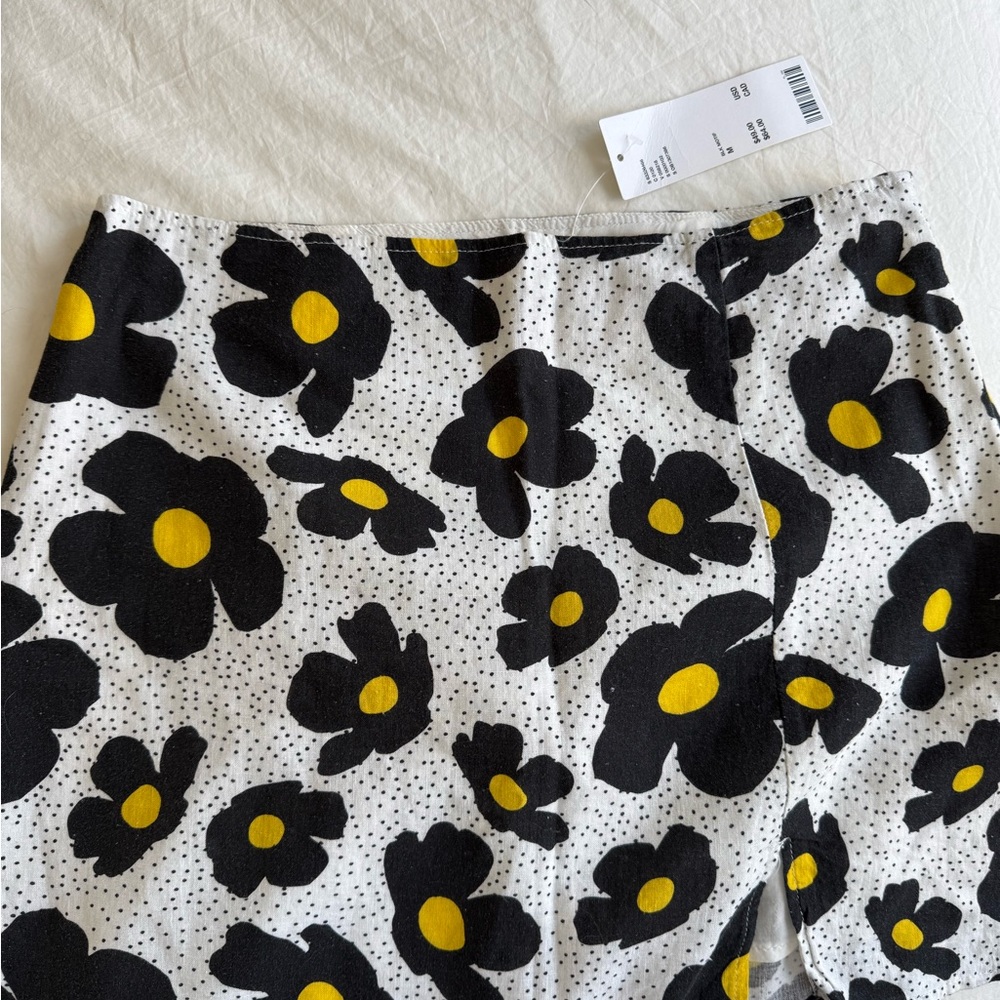 Urban Outfitters Black & White Floral Mini Skirt with Yellow Dots